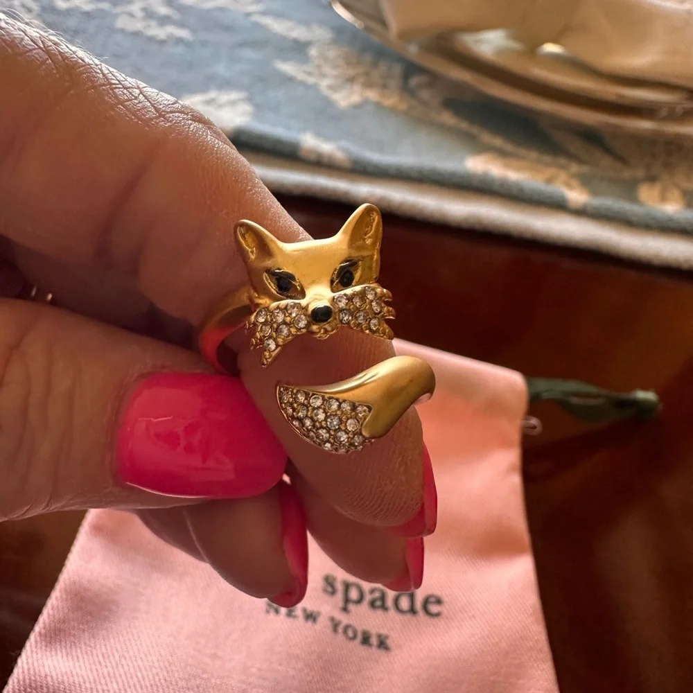 kate spade gold fox ring with crystal accents